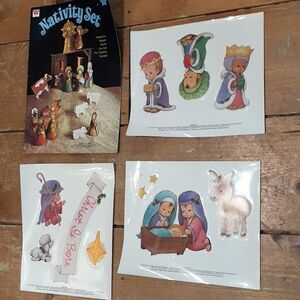 Vintage Whitman Nativity set manager scene 1973 book & clings